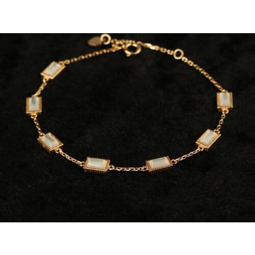 Designer original new silver inlaid square white shell bracelet simple retro palace style light luxury girl jewelry