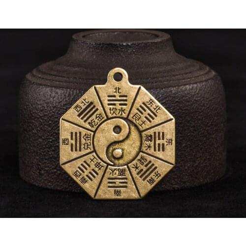 Feng Shui Chinese Concave Convex Bagua Copper Mirror Keychain The 8 Hexagrams