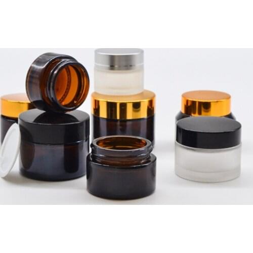 Amber Glass Cosmetic Cream Bottles Round Jars Bottle with White Inner Liners PPfor Face Hand Body Cream 5g to 100g