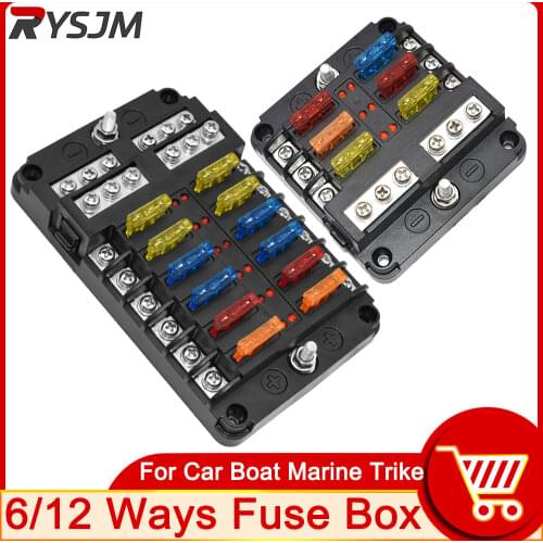 12V 32V Plastic Cover Fuse Box Holder M5 Stud With LED Indicator Light 6 Ways 12 Ways Blade for Auto Car Boat Marine Trike