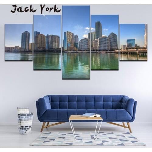 Canvas Painting landscape Skyline of sky and building 5 Pieces Wall Art Painting Modular Wallpapers Poster Print Home Decor