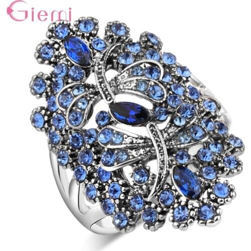 Hot Selling Newest 925 Sterling Silver Stamps Charming Gorgeous High Quality Crystals Paved Big Wide Ring For Women Girls Party