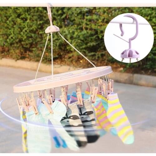 Round Drying Rack Clothes Hanger Folding Laundry Hanger Underwear Thickening Round Shape Hanger Organizer Plastic 24 Pins