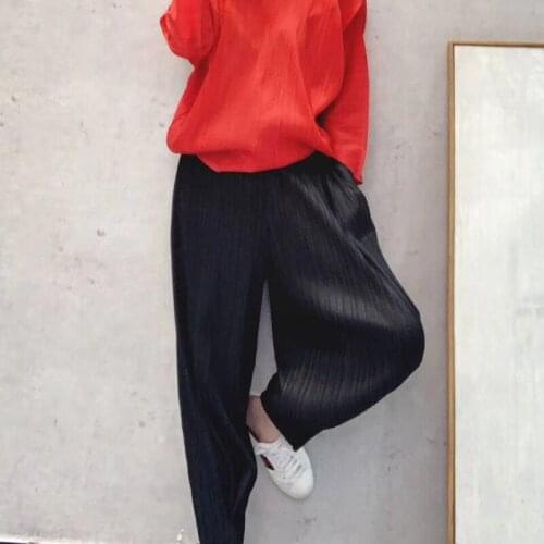 Miyake Folds Summer New Plus Size Thin Feet Radish Pants Loose Harem Pants Women Lan