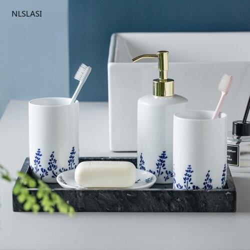 4-piece set of simple and creative ceramic hand sanitizer bottle toilet toiletries bathroom set soap box bathroom decoration