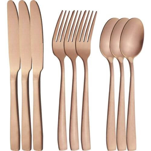 Dinnerware Matte Rose Gold Stainless Steel Cutlery Set Dinner Knives Fork Spoons Sliverware Kitchen Home Tableware Set Flatware