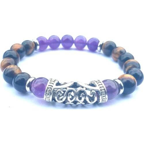 Natural Real purple Crystal Bracelet Lava Rock Healing Stones Essential Bracelets for Women Men Tiger Eye Charms Bangle