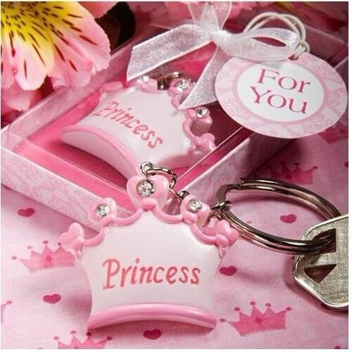 100pcs New arrival Pink crown princess key chains wedding baby shower favor gifts keychains