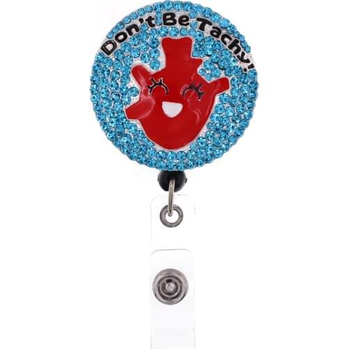 New Blue Rhinestone Don't Be Tachy Red Artery Retractable Nurse Badge Reel ID Holder