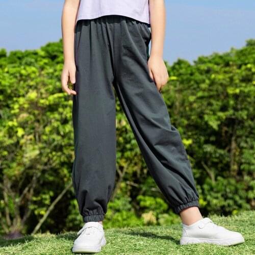 Solid Cotton Teenage Girls Trousers Clothes Kids Spring Summer Bloomers Pants Clothing Children Loose Harm Pant Age 4-16 Years