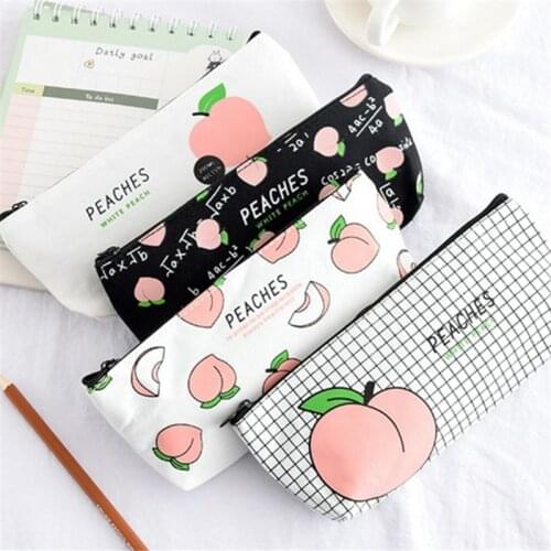 New Canvas Fruit Peach pencil Case School Pencil Cases For Girl Stationery Canvas Pencil Bag School Supplies Students Gifts