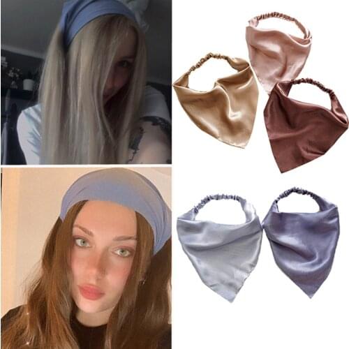 Fashion Woman Solid Summer Head Scarf Chiffon Triangle Bandanas Girls Elastic Hairband Hair Accessories Headwear Ornaments
