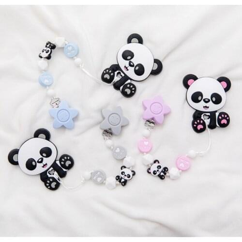 1PC Simple Pacifier Clip panda Baby Metal Dummy Natural Wooden & Marble Silicone Eco-friendly Infant Teether