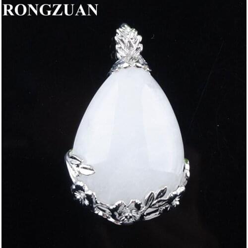 RONGZUAN Natural Teardrop Gem Stone White Crystal Love Beads Reiki Chakra Healing Pendant Necklace Chain Jewelry TN3464