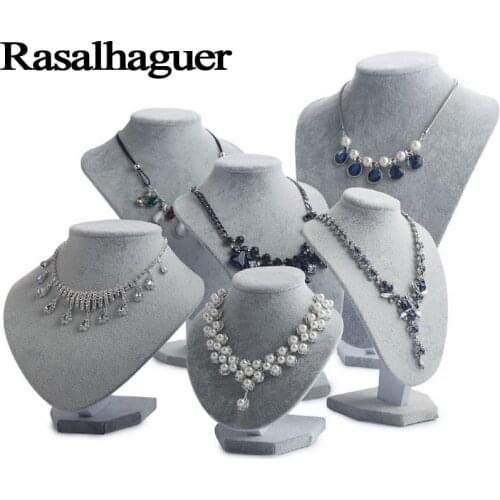 Luxury Model Bust Show Exhibitor 6 Sizes Options Gray Velvet Jewelry Display Necklace Pendants Mannequin Jewelry Stand Organizer