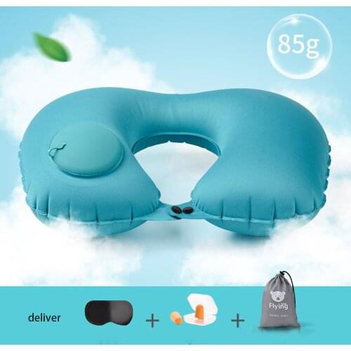 U Shape Press To Inflate Travel Comfortable Inflatable Pillow Office Air Cushion Airplane Driving Nap Support Head Rest
