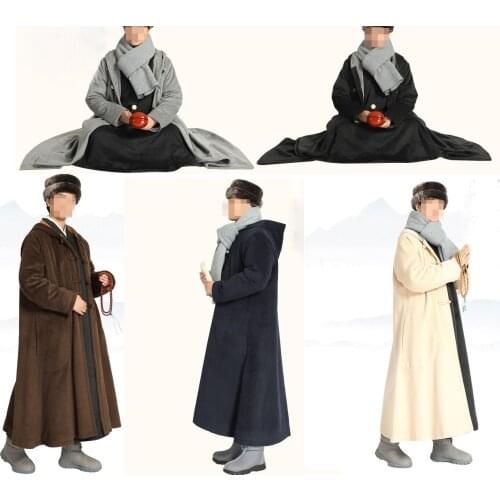 Unisex winter warm lay meditation cloak zen shaolin monk kung fu cape buddha prayer buddhist monks robe suits blue/grey/brown