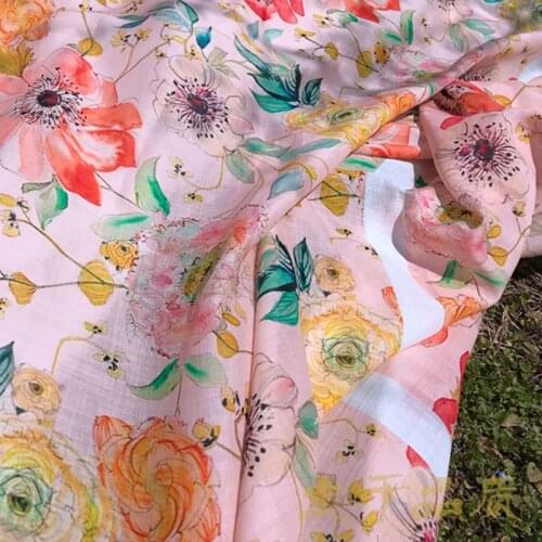 High quality pure ramie fabric Beautiful big flower digital printing tissus Dress shirt clothing material