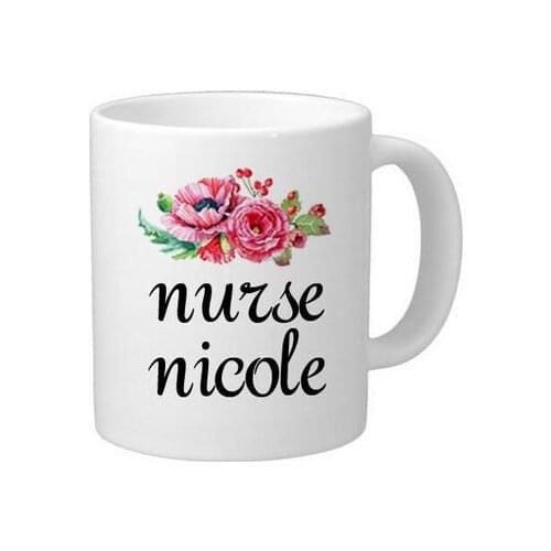 Funny Personalized Nurse White Ceramics Coffee Mug With Floral,Custom Name Coffee Cup-Unique Birthday Christmas Gift For Nurse