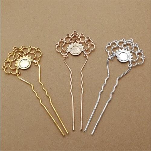 5 Pieces / Batch Long Hair Comb Gold Silver color U-shaped Flower Hair Clip Hair Clip Hair Fork Mushroom Shape Hair Clip