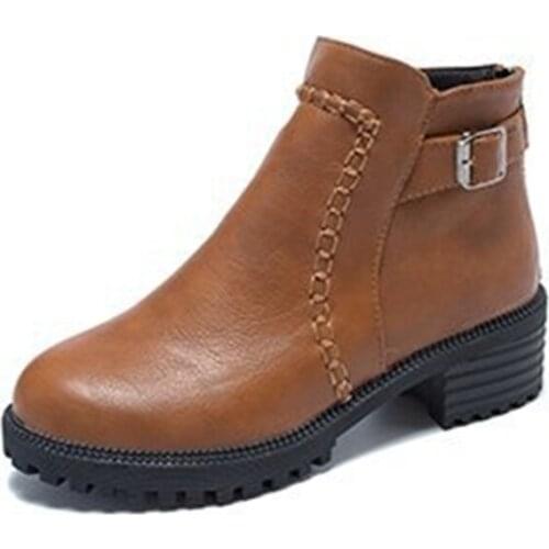 Mudibear 2020 New Womens Martin Boots Back Zipper PU Solid Color Brown Warm Non-Slip Casual Shoes Comfortable Footwears 35-43