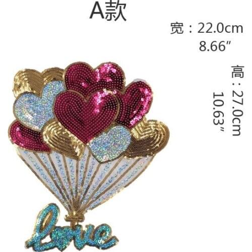2pcs/set Sequins Alphabet Love Balloon Sew On Iron On Patch DIY Embroidered Applique for Decoration Clothing Accessory Stickers