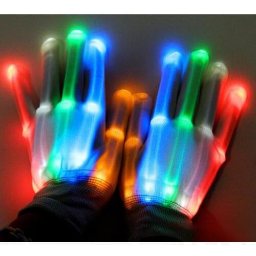 2Pcs Handsome Cool LED Rave Flashing Glove Glow Mode Light Up Finger Tip Lighting Pair Black Night Light Cover Camping Hiking