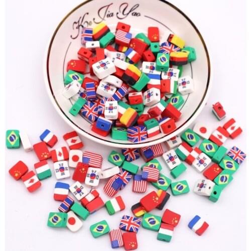 30pcs Mixed National Flag Polymer Soft Pottery 10*9mm Middle Hole Bead Party Holiday Decor DIY Clothing Jewelry Accessories