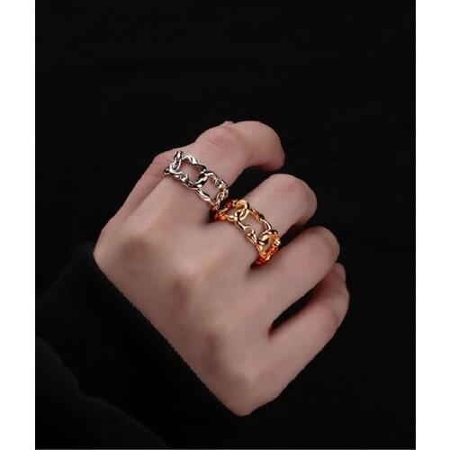 925 Sterling Silver Gold-Plated Japanese And Korean New Chain Wild Ring Niche Design Girl Open Jewelry