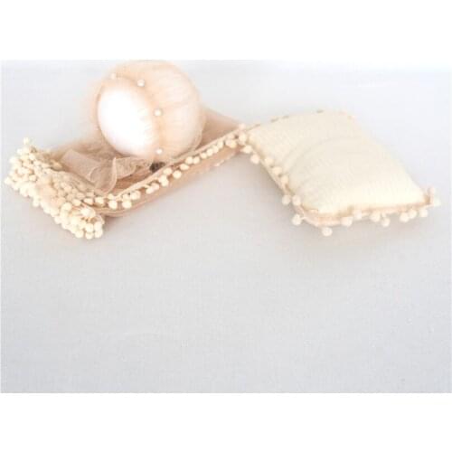 Beige Stretch Knit Lace Wrap Bonnet Outfit Set for Photography Props Knitted Baby Girl Jersey Lace Wrap Newborn Lovely Bonnet