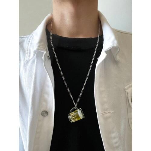Stillgirl One Piece Funny Beer Mug Pendant Necklace for Women Punk Kpop Tassel Y2k Chain Emo Unisex Couple Gift Fashion Jewelry
