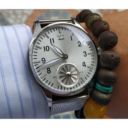 44mm GEERVO turbine second hand Asian 6498 17 jewels Mechanical movement pilot mens watch GR17-20