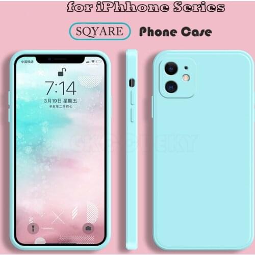 Luxury Square Frame Liquid Silicone Phone Case For iPhone 6 6s Plus 7 8 X XR Xs max 11 Pro Max 12 mini SE Soft Protection Cover