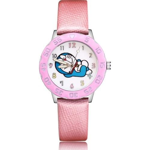 Fashion Cartoon Doraemon Style Childrens Kids Student Girls Boys Quartz Leather Wrist Watches Clcok JM73