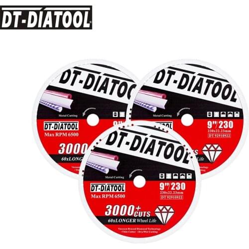 DT-DIATOOL 3pcs/set Diamond Saw Blade Dia 9inch/230mm Diamond Cut-off Wheel for Metal Steel Tube Iron Rebar Angle Steel