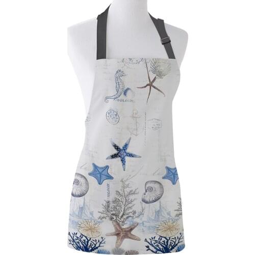 Ocean Starfish Shell Print Apron Print Unisex Kitchen Bib with Adjustable Neck for Cooking Gardening