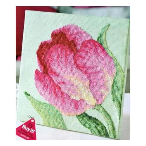 Fishxx Cross Stitch Cross223-13 flower s[Sweet tulip]Shallow green cloth,14CT,Need to embroidery