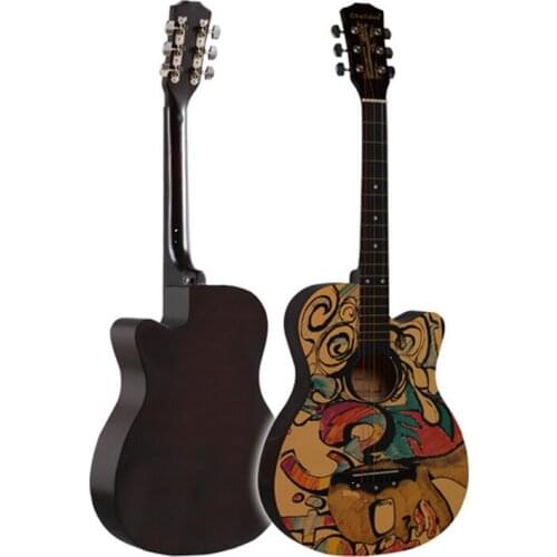 Guitar Personality 38 Inches Linden Wood Folk Color Pattern Semi-Closed Knob Beginners Introduction