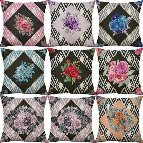 Decor Pillow Sofa Cotton Case 18\" and Geometric Cushion Linen Flower Cover Home