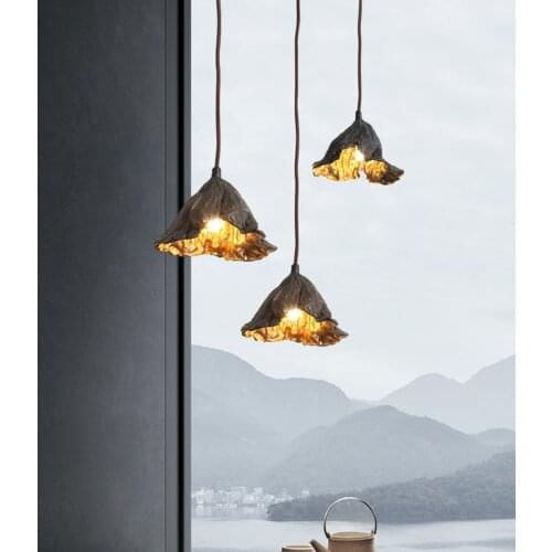 Personality copper chandelier creative lotus leaf bedside lamp classical living room porch aisle lignting