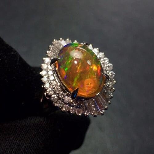 Fine Jewelry Real Pure Platinum Pt900 Diamond Jewellery 100% Natural Opal Gemstones 2.82ct Females Rings for Womens Fine Rings