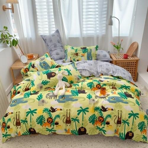 Cartoon Forest Animals Pattern Bedding Set,Duvet Cover 175x220 Pillowcase 3Pcs,150x200 Quilt Cover, King Size Blanket Cover
