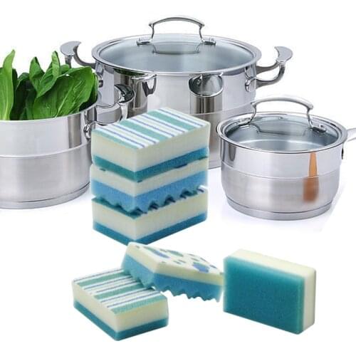 Kitchen accessories Cleaning Sponges Dish Washing eraser Wipe Plate Pot Printed Non-woven Fabrics Wave Shape Cleaner12PCS