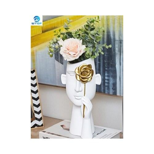 Minimalist Portrait Vases Resin Sculpture Black Human Head Vase Flower Pot Office Desk Decor Flower Arrangement Home Decoration
