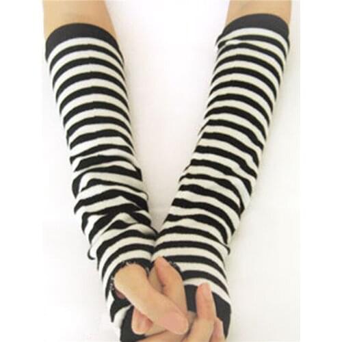 Fashion Women Lady Striped Elbow Gloves Warmer Knitted Long Fingerless Gloves Elbow Mittens Christmas Accessories Gift