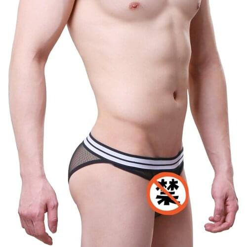 Mens pouch underwear men sexy briefs Breathable mesh cutout transparent sexy fun perspectivity fork male briefs mens underwear