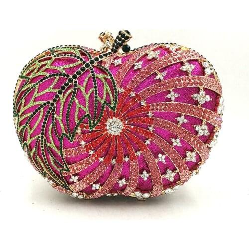 Newest Bridal party purse women evening party bag fashion diamonds fruit-Apple wedding crystal clutches elegant crystal purse