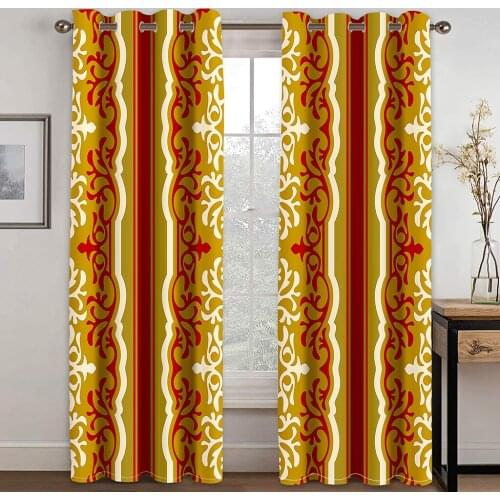 Orange Pattern Printed Perforated Blackout Curtains for Living Room Bedroom Curtains Blackout 90% Machine Washable