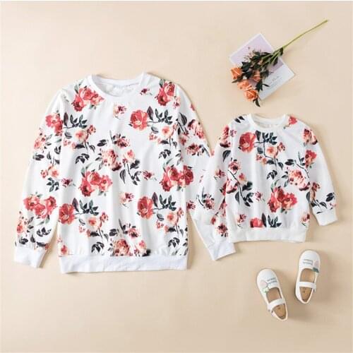 Flower Sweaters Mother Daughter Matching Sweatshirts Family Set Mom Baby Mommy and Me Clothes Autumn Women Girls Cotton Tops