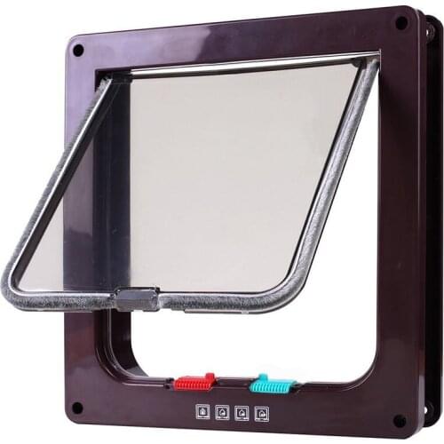 Dog Flap Door with 4 Way Security Lock Cat Flap Door Small Big Dog Cats Kitten ABS Plastic Pet Gate Door Kit Cat Dogs Flap Doors